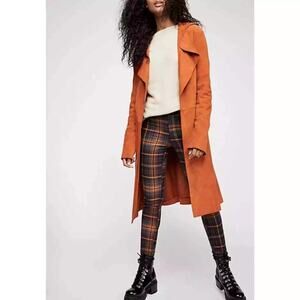 Free People Brenda Knight Womens Suede Trench Coat Belted Rusty Orange Small